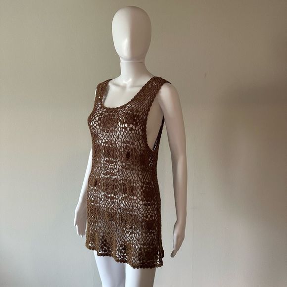 Vintage/Y2K Chicos Brown Crochet Tank/Dress/Swim Cover Up In Brown - Picture 1 of 16